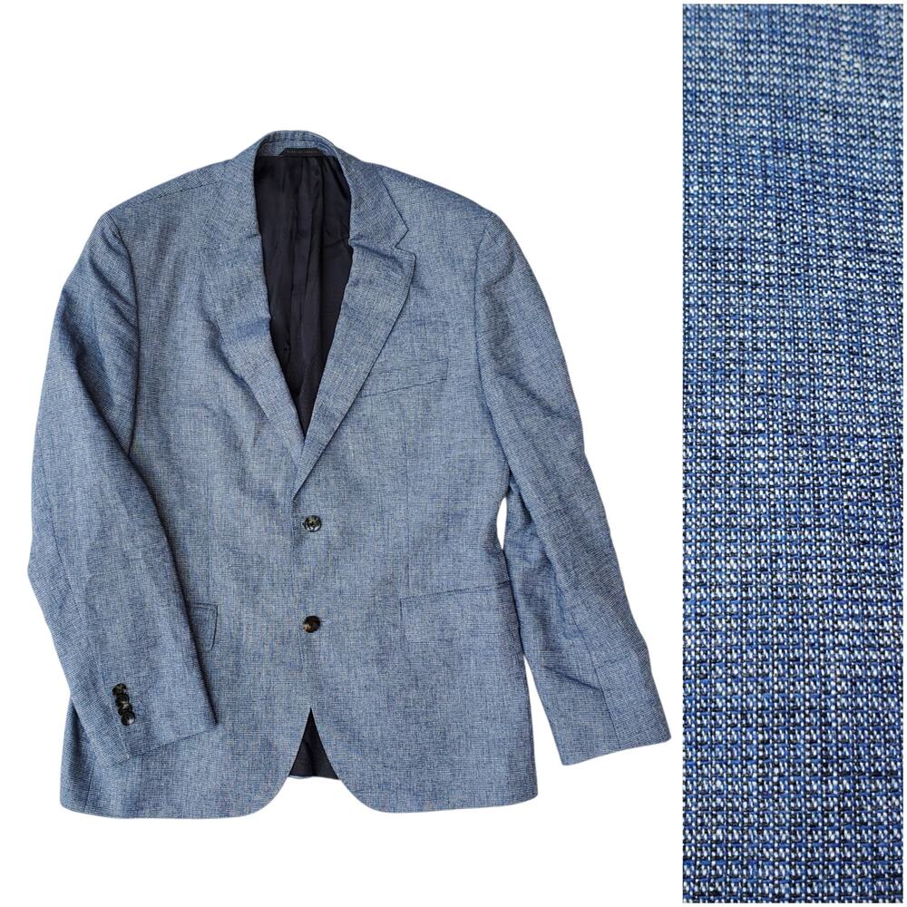 Hugo Boss Blue Wool Linen Modern Quiet Luxury Blazer Sport Jacket Crosshatch 42S